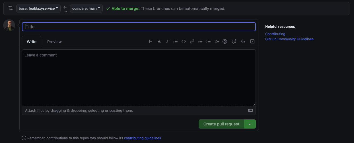 New pull request screen